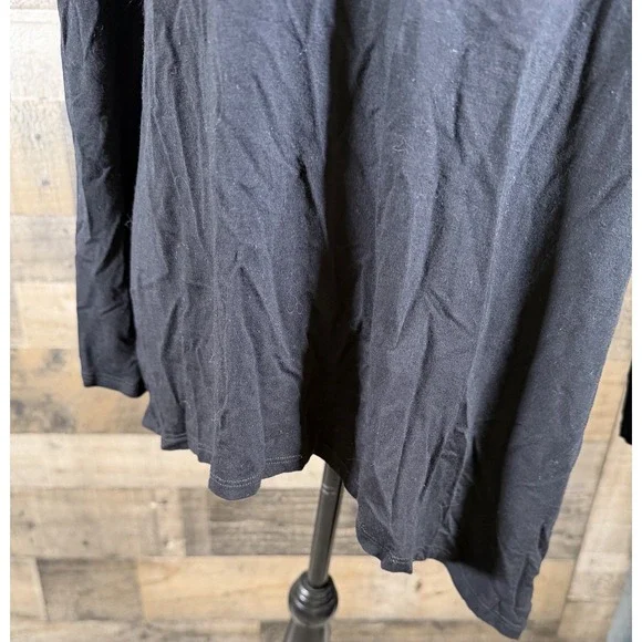 Eileen Fisher Top Womens Med Black Stretch Round Neck Long Sleeve Asymmetrical - Picture 2 of 4